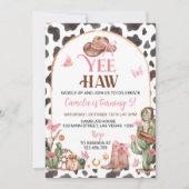 Western Bows Pink Cowgirl Verjaardagsuitnodiging Kaart (Voorkant)