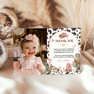 Western Bows Roze Cowgirl Verjaardagsfoto Bedankkaart