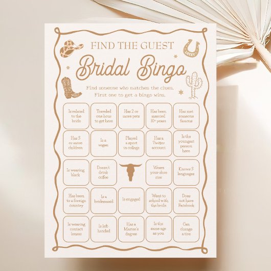 Western Bridal Shower Find the Guest Bingo Game Kaart