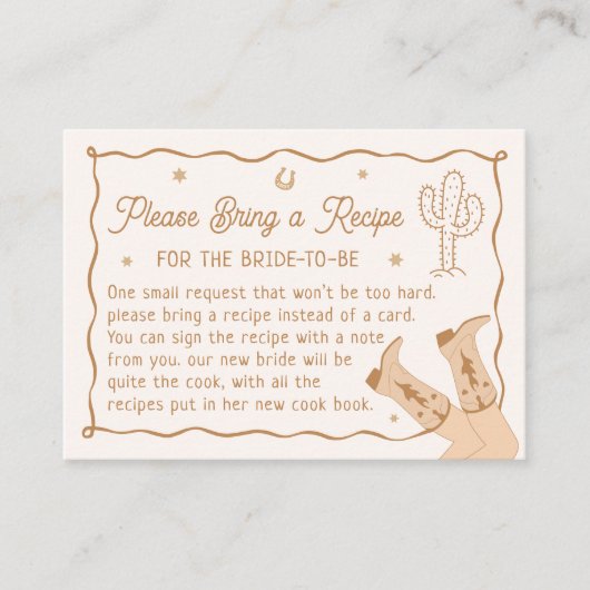 Western Bridal Shower Recipe Request Informatiekaartje (Voorkant)