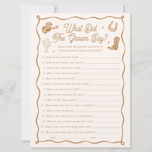 Western Bridal Shower What Did the Groom Say Game  Kaart (Voorkant)