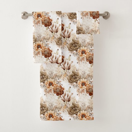 Western Brown Cream Southwest Floral Bad Handdoek (Insitu)