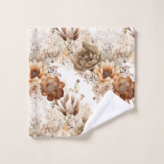 Western Brown Cream Southwest Floral Bad Handdoek (Wasdoekje)
