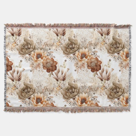 Western Brown Cream Southwest Floral Deken (Voorkant)