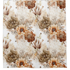 Western Brown Cream Southwest Floral Douchegordijn