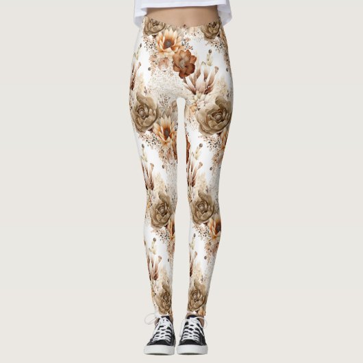 Western Brown Cream Southwest Floral Leggings (Voorkant)