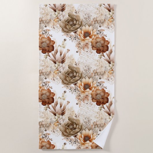 Western Brown Cream Southwest Floral Strandlaken (Voorkant)