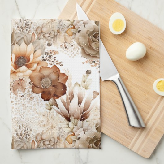 Western Brown Cream Southwest Floral Theedoek (Quarter Fold)