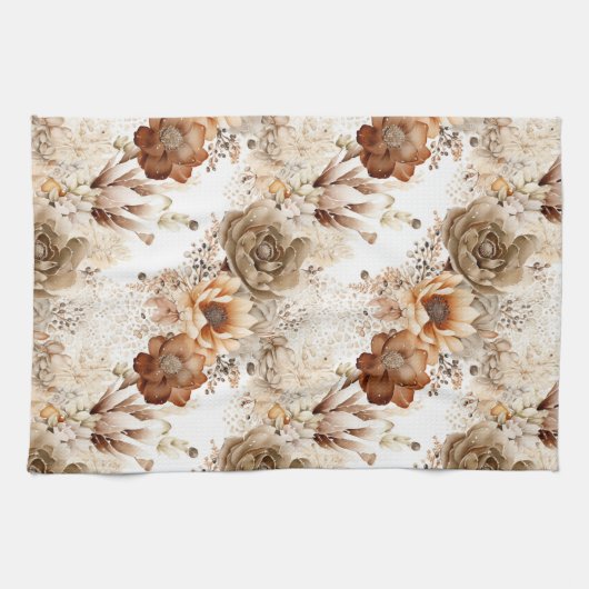 Western Brown Cream Southwest Floral Theedoek (Horizontaal)
