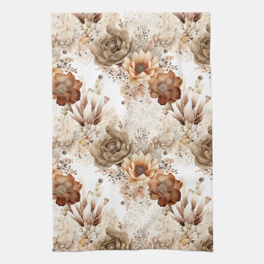 Western Brown Cream Southwest Floral Theedoek (Verticaal)