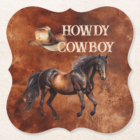 Western Brown Howdy Cowboy Brown Kartonnen Onderzetters (Voorkant)