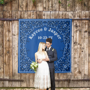 Western Bruiloft Blauw Bandana Foto Achtergrond Wandkleed