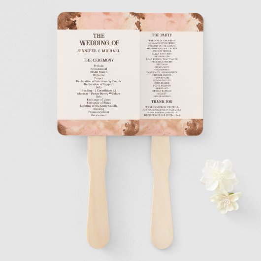 Western Bruiloft Blush Koeienhuid Bruiloft Hand Fa Handwaaier (Voorkant en achterkant)