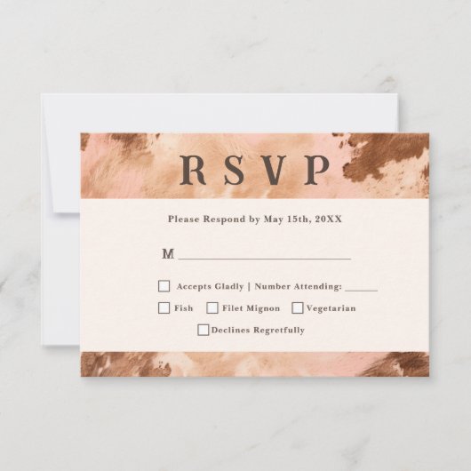 Western Bruiloft Blush Roze Koeienhuid RSVP-kaart RSVP Kaartje (Voorkant)