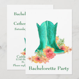 Western Bruiloft Cowboy Boots Bloemen Bachelorette Kaart