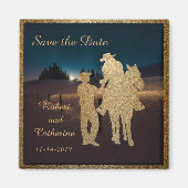 Western Bruiloft Cowboy Cowgirl Save The Date Magneet (Voorkant)