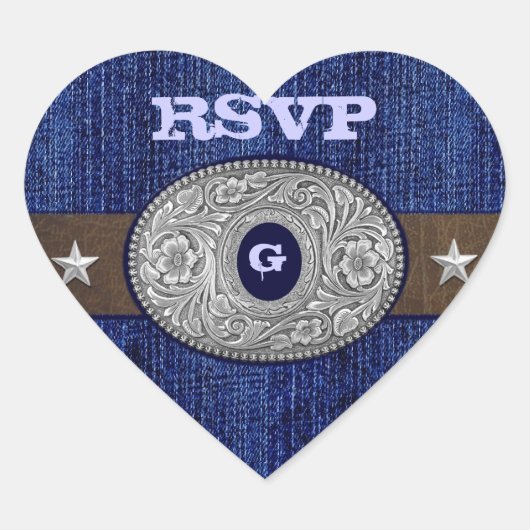 Western Bruiloft Denim Hart RSVP Envelope Seals Sticker (Voorkant)
