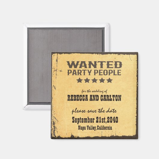 Western Bruiloft Gezocht Party Mensen Save The Dat Magneet (Voorkant / Achterkant)