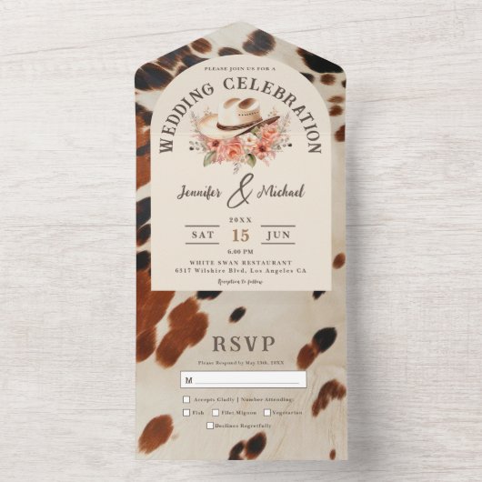 Western Bruiloft Koeienhuid Alles in een All In One Uitnodiging (Binnen)