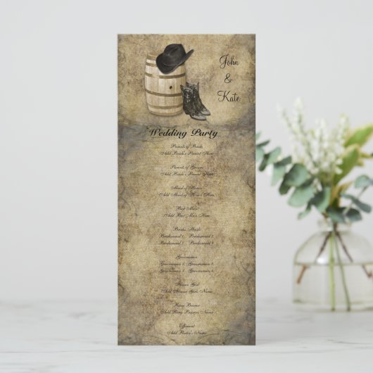 Western bruiloft-programma voor barrel en Boots Programmakaart (Staand voorkant)