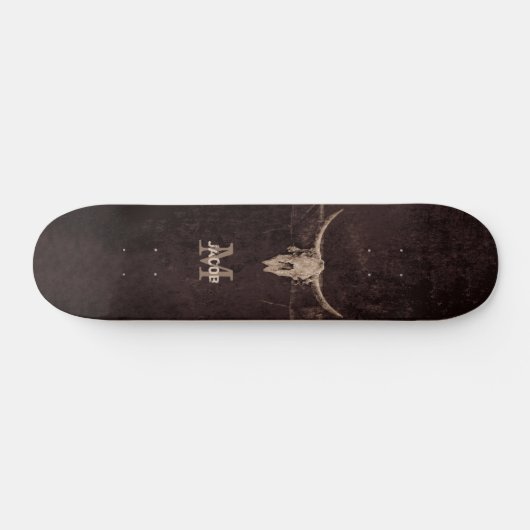 Western bruin beige Old Rustic Bull Skull Monogram Persoonlijk Skateboard (Horizontaal)