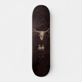 Western bruin beige Old Rustic Bull Skull Monogram Persoonlijk Skateboard