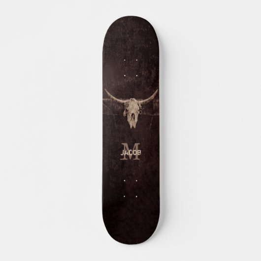 Western bruin beige Old Rustic Bull Skull Monogram Persoonlijk Skateboard (Voorkant)