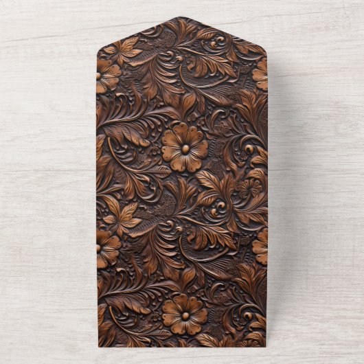 Western bruin cowgirl bloemig all in one uitnodiging (Buitenkant)