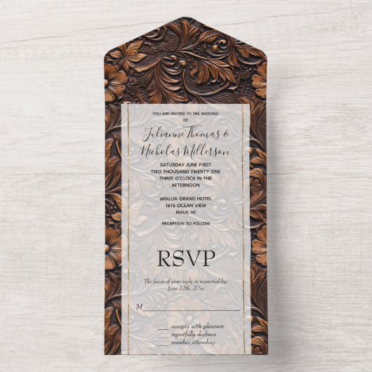 Western bruin cowgirl bloemig all in one uitnodiging (Binnen)