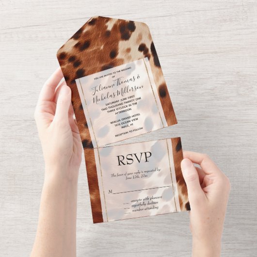 Western bruin crème cowboy Koeienhuid All In One Uitnodiging (Afscheurbaar)