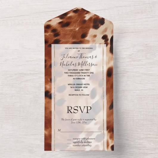 Western bruin crème cowboy Koeienhuid All In One Uitnodiging (Binnen)