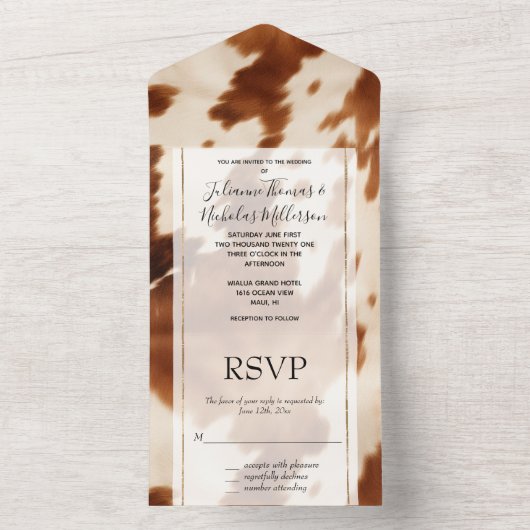 Western bruin crème Koeienhuid All In One Uitnodiging (Binnen)