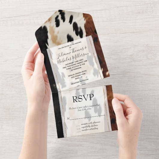 Western bruin crème Koeienhuid All In One Uitnodiging (Afscheurbaar)