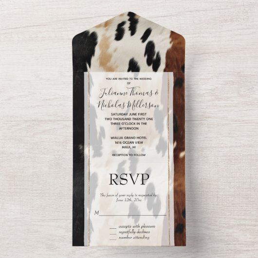 Western bruin crème Koeienhuid All In One Uitnodiging (Binnen)