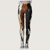 Western bruin crème Koeienhuid Dier Leggings (Voorkant)