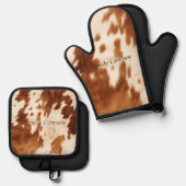 Western bruin crème Koeienhuid Ovenwant & Pannenlap Set (Voorkant / Achterkant)