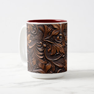 Western bruin floraal kunstleer tweekleurige koffiemok