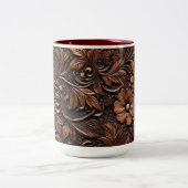 Western bruin floraal kunstleer tweekleurige koffiemok (Center)