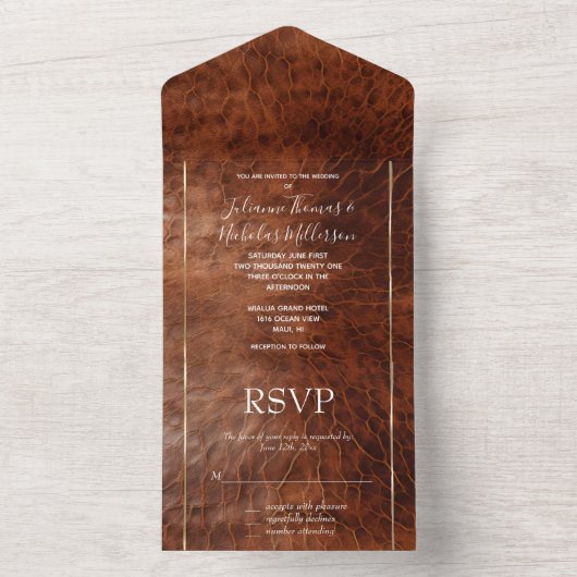 Western bruin lederen look cowgirl all in one uitnodiging (Binnen)