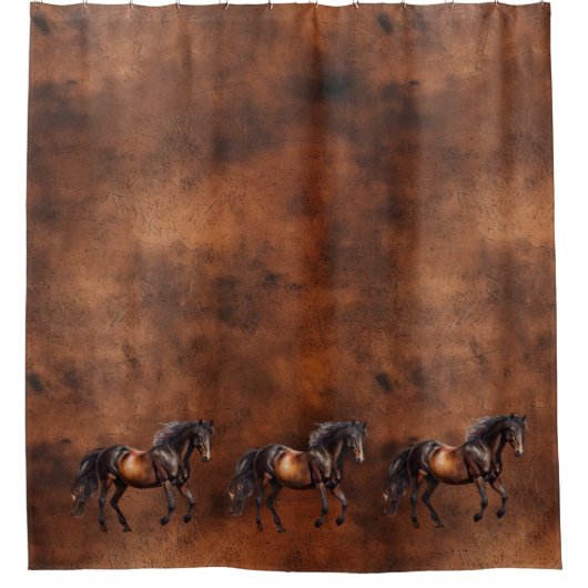 Western bruin paard cowboy cowgirl douchegordijn (Voorkant)