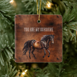 Western bruin paard cowboy cowgirl keramisch ornament
