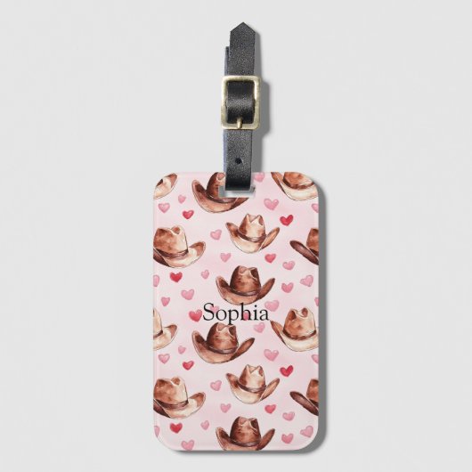 Western Bruin Roze Cowgirl Petten Harten Bagagelabel (Voorkant (verticaal))