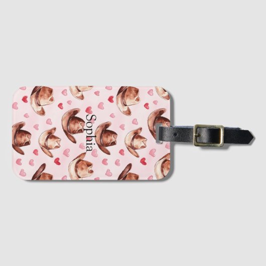 Western Bruin Roze Cowgirl Petten Harten Bagagelabel (Voorkant (horizontaal))