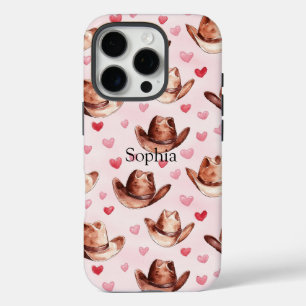 Western Bruin Roze Cowgirl Petten Harten iPhone 16 Pro Hoesje