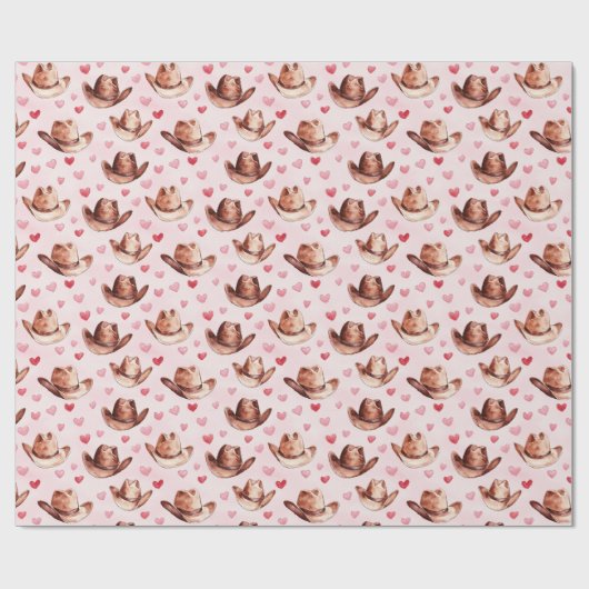 Western Bruin Roze Cowgirl Petten Harten Verjaarda Cadeaupapier (Vlak)