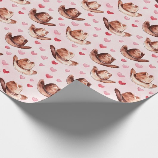 Western Bruin Roze Cowgirl Petten Harten Verjaarda Cadeaupapier (Hoek)