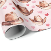 Western Bruin Roze Cowgirl Petten Harten Verjaarda Cadeaupapier (Rol Hoek)