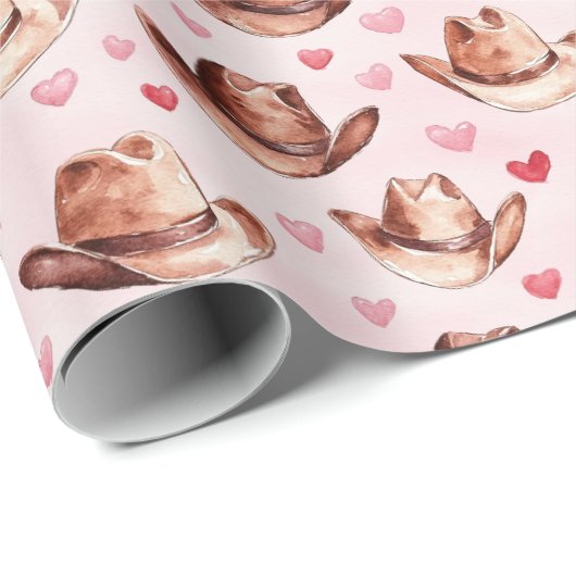 Western Bruin Roze Cowgirl Petten Harten Verjaarda Cadeaupapier (Rol Hoek)