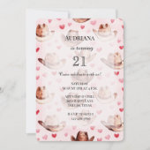 Western Bruin Roze Cowgirl Petten Harten Verjaarda Kaart (Voorkant)