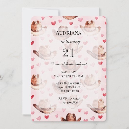 Western Bruin Roze Cowgirl Petten Harten Verjaarda Kaart (Voorkant)